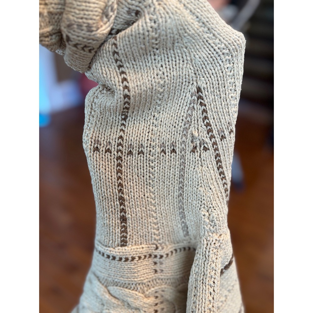 Ralph Lauren Silk Linen Hand Knit Cable Sweater Cream Brown Mock Neck Vintage M - Picture 6 of 6